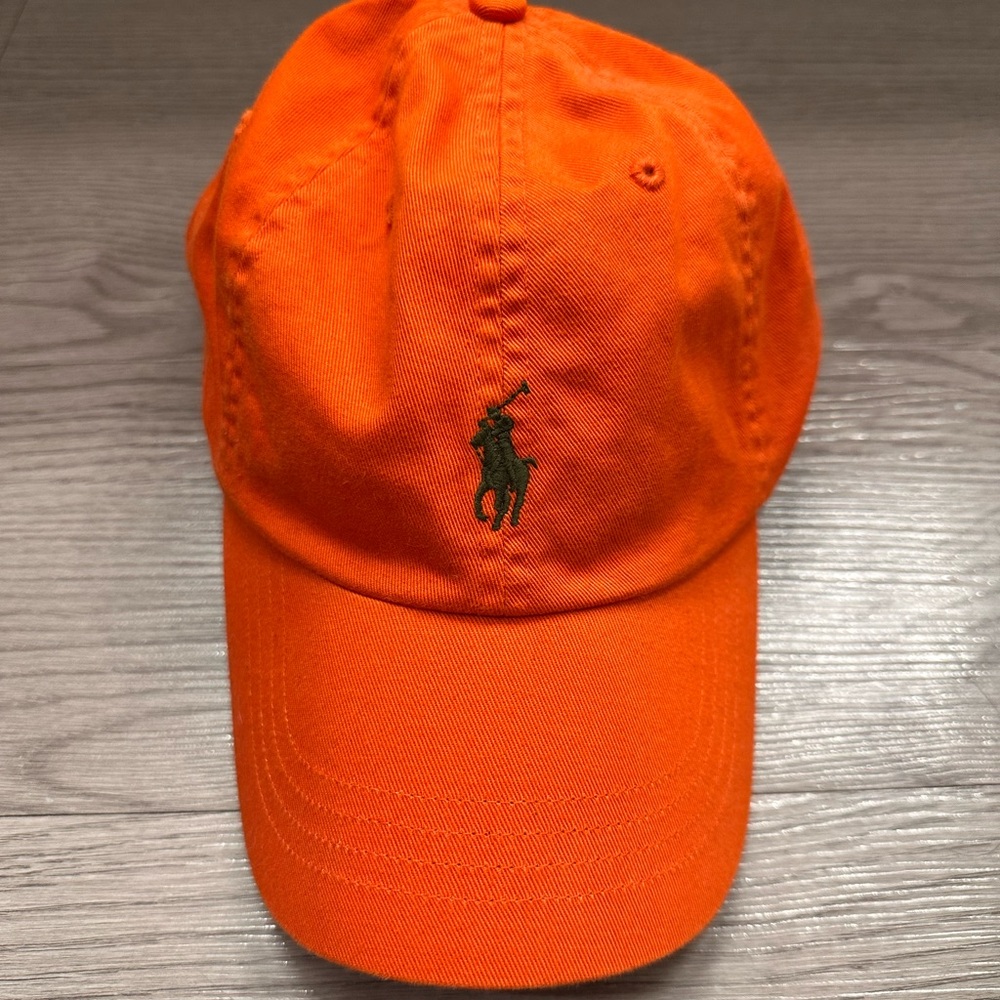 Ralph Lauren Vibrant Orange Polo Cap with Army Green Horse